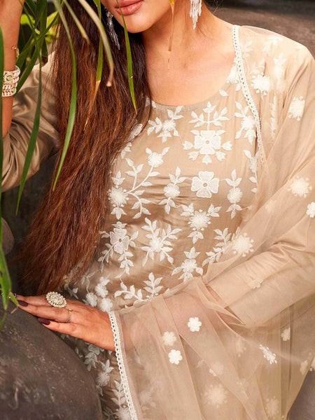 Premium Silk Blend Ethnic Suit Set With Net Dupatta