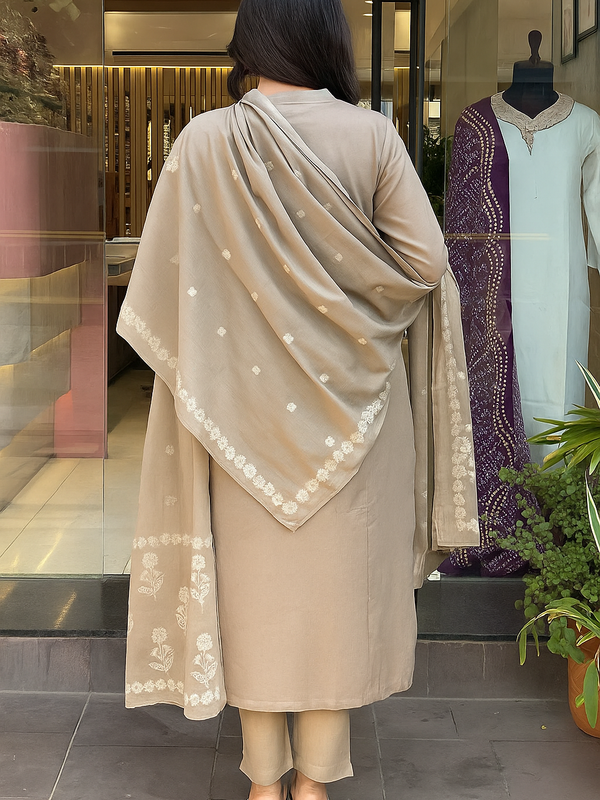 Women's Cotton Embroidered Kurta Pant & Printed Dupatta Set