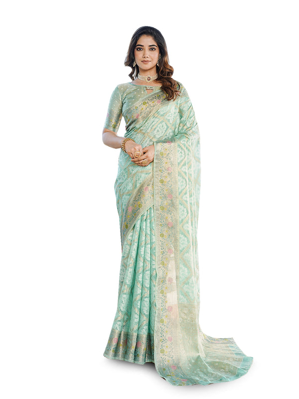 Woven Design Zari Organza Patola Saree With Blouse Piece