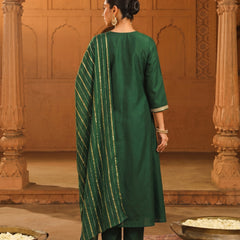 Women's viscose Silk Embroidered Flared Kurta with Pant and Dupatta