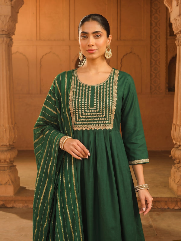 Women's viscose Silk Embroidered Flared Kurta with Pant and Dupatta