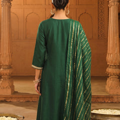 Women's viscose Silk Embroidered Flared Kurta with Pant and Dupatta