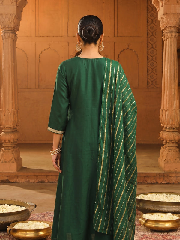 Women's viscose Silk Embroidered Flared Kurta with Pant and Dupatta