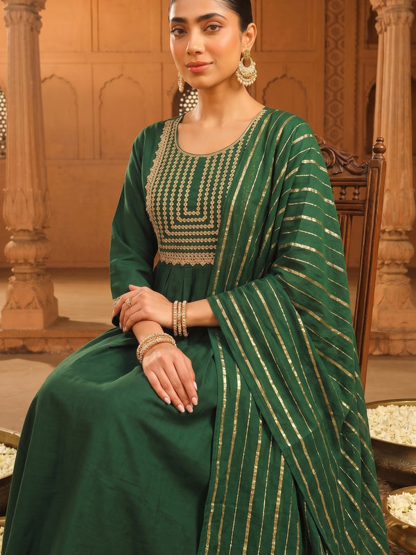 Women's viscose Silk Embroidered Flared Kurta with Pant and Dupatta