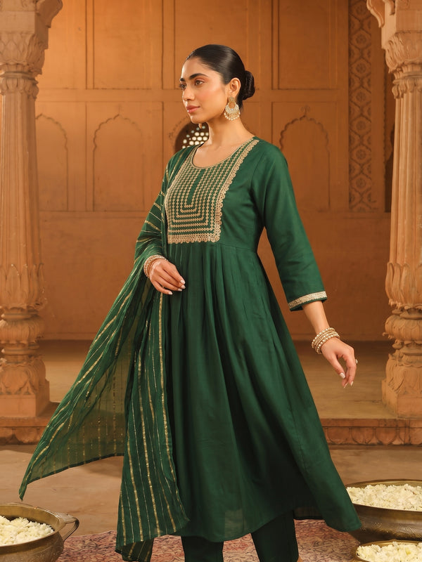 Women's viscose Silk Embroidered Flared Kurta with Pant and Dupatta