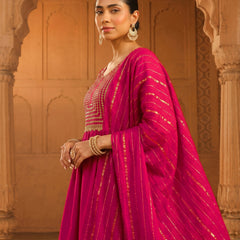 Women's viscose Silk Embroidered Flared Kurta with Pant and Dupatta