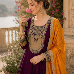 Women's Vichitra Silk with Lining Embroidered Flared Kurta with Pant & Dupatta Set  👗 Product Details 👗