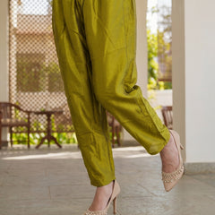 Women's Embroidered Vichitra Silk Kurta With Pant & Printed Dupatta Set