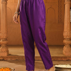 Women's viscose Silk Embroidered Flared Kurta with Pant and Dupatta