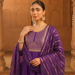 Women's viscose Silk Embroidered Flared Kurta with Pant and Dupatta