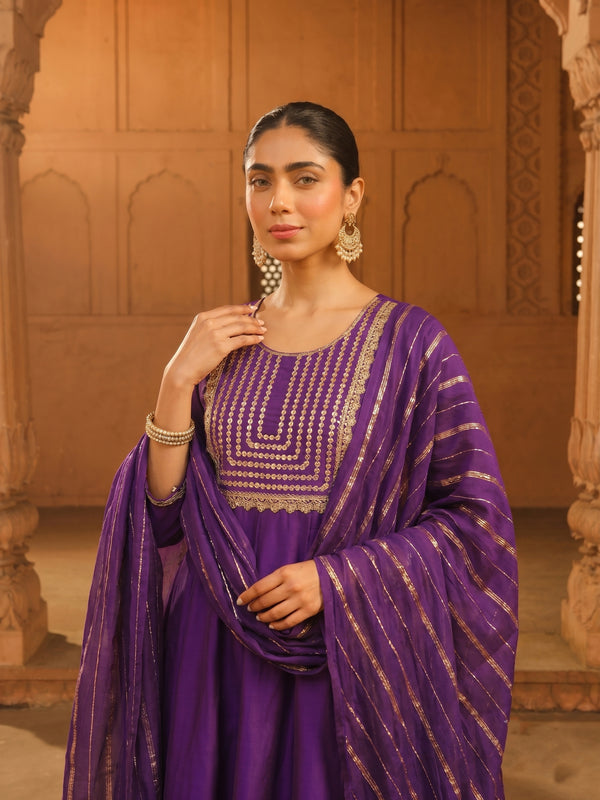Women's viscose Silk Embroidered Flared Kurta with Pant and Dupatta