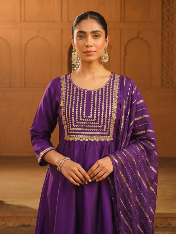 Women's viscose Silk Embroidered Flared Kurta with Pant and Dupatta
