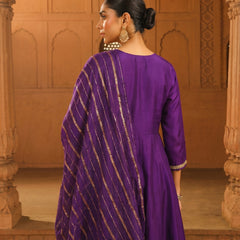 Women's viscose Silk Embroidered Flared Kurta with Pant and Dupatta