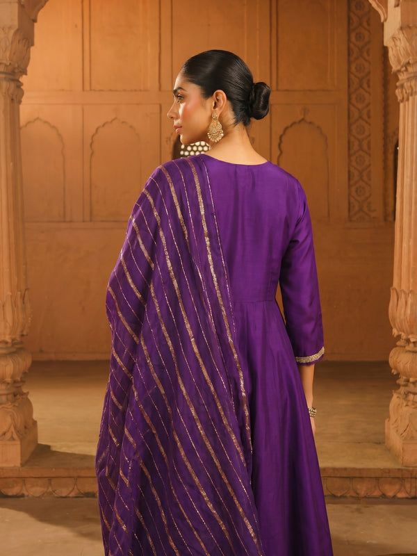 Women's viscose Silk Embroidered Flared Kurta with Pant and Dupatta