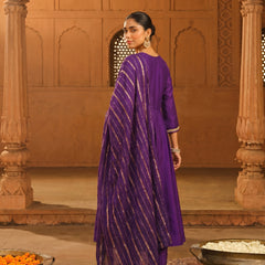 Women's viscose Silk Embroidered Flared Kurta with Pant and Dupatta