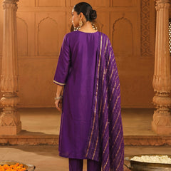 Women's viscose Silk Embroidered Flared Kurta with Pant and Dupatta