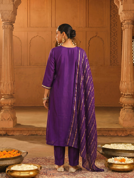 Women's viscose Silk Embroidered Flared Kurta with Pant and Dupatta