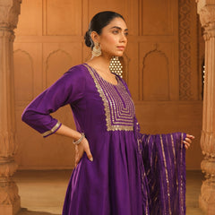 Women's viscose Silk Embroidered Flared Kurta with Pant and Dupatta