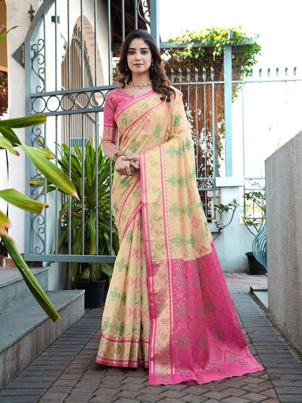 Woven Design Zari Organza Patola Saree With Blouse Piece