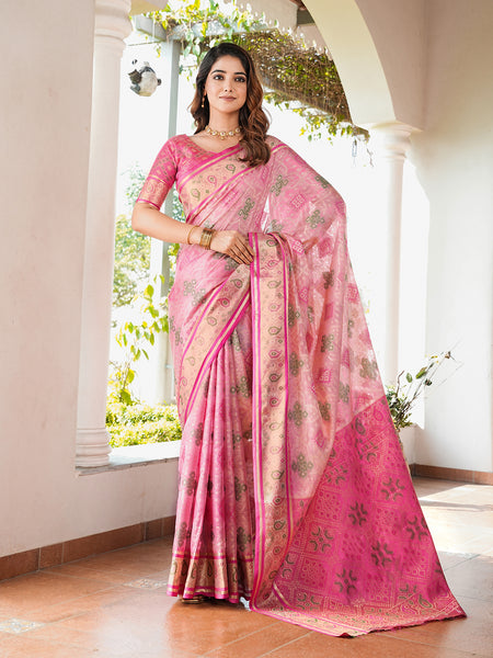 Woven Design Zari Organza Patola Saree With Blouse Piece