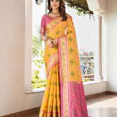 Woven Design Zari Organza Patola Saree With Blouse Piece