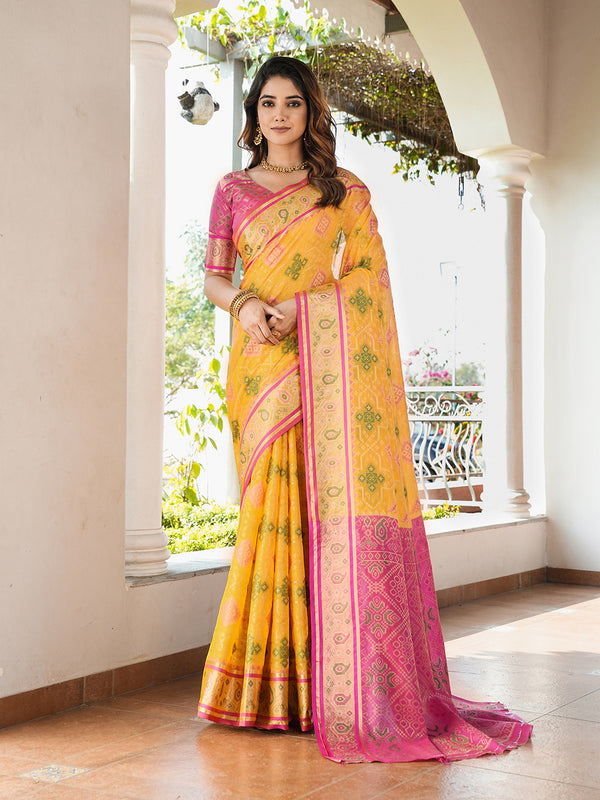 Woven Design Zari Organza Patola Saree With Blouse Piece