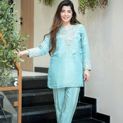 Women's Simmar Silk Mirror & Sequence Embroidered Kurta Palazzo Set