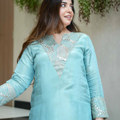 Women's Simmar Silk Mirror & Sequence Embroidered Kurta Palazzo Set
