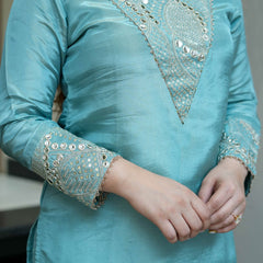 Women's Simmar Silk Mirror & Sequence Embroidered Kurta Palazzo Set