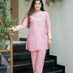 Women's Simmar Silk Mirror & Sequence Embroidered Kurta Palazzo Set