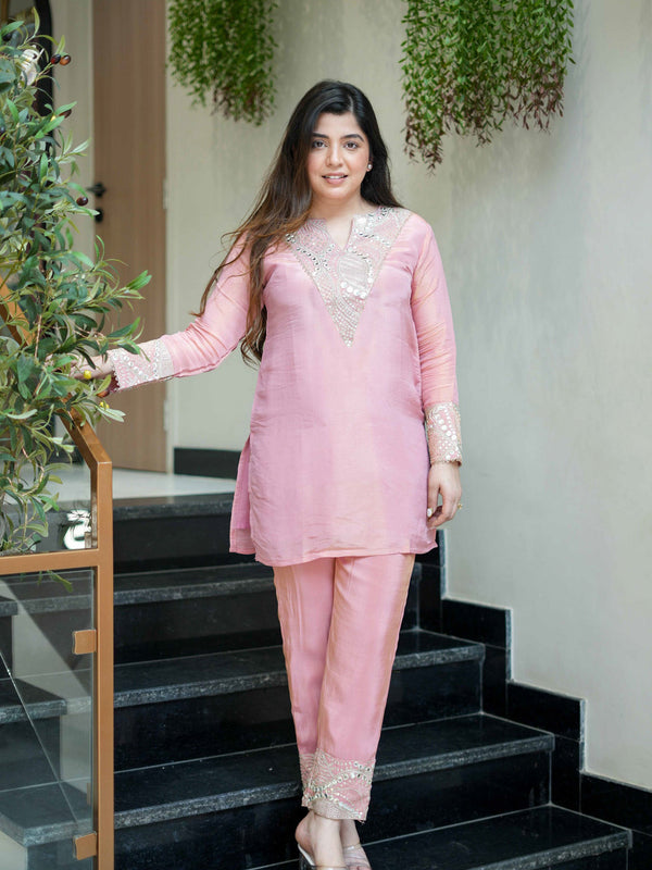 Women's Simmar Silk Mirror & Sequence Embroidered Kurta Palazzo Set