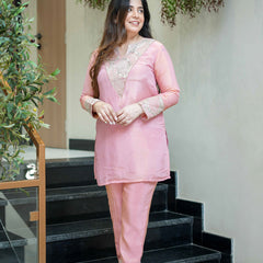 Women's Simmar Silk Mirror & Sequence Embroidered Kurta Palazzo Set