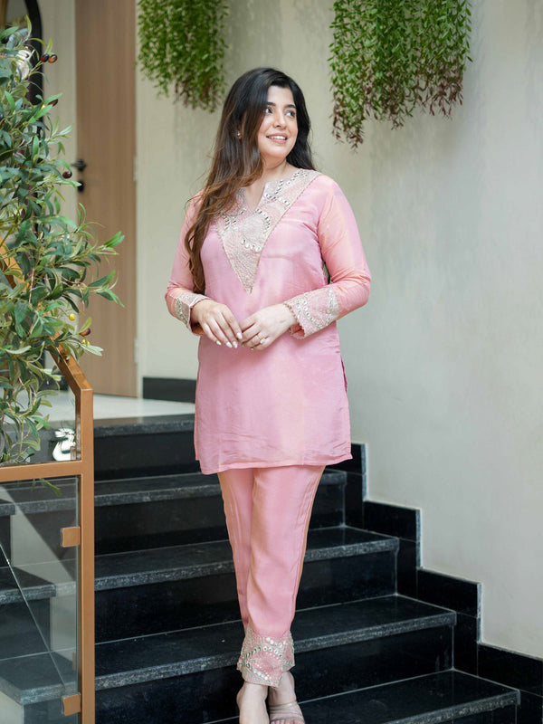 Women's Simmar Silk Mirror & Sequence Embroidered Kurta Palazzo Set