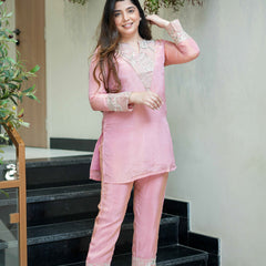 Women's Simmar Silk Mirror & Sequence Embroidered Kurta Palazzo Set