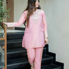 Women's Simmar Silk Mirror & Sequence Embroidered Kurta Palazzo Set