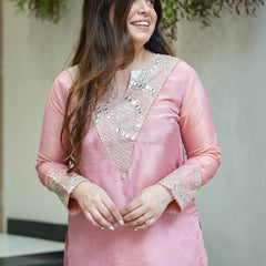 Women's Simmar Silk Mirror & Sequence Embroidered Kurta Palazzo Set