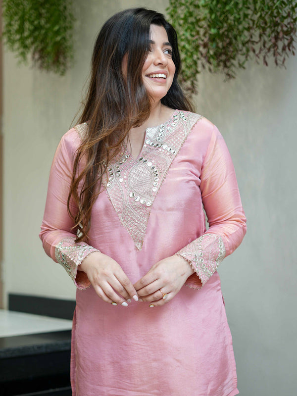 Women's Simmar Silk Mirror & Sequence Embroidered Kurta Palazzo Set