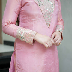 Women's Simmar Silk Mirror & Sequence Embroidered Kurta Palazzo Set