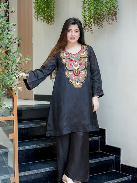 French Crepe Embroidered Kurta Pant Set