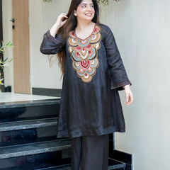 French Crepe Embroidered Kurta Pant Set