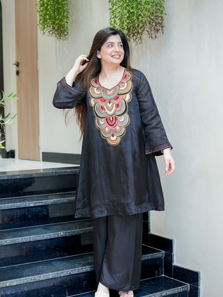 French Crepe Embroidered Kurta Pant Set