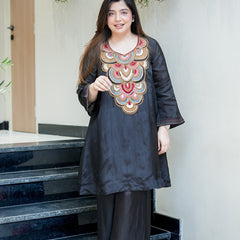 French Crepe Embroidered Kurta Pant Set