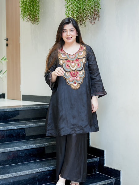 Women's French Crepe Embroidered Kurta Pant Set