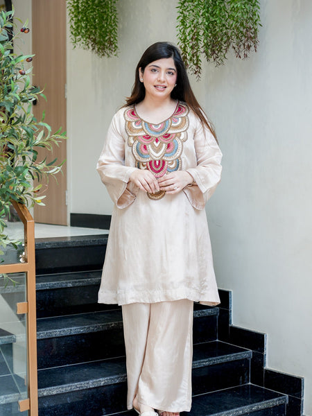 Women's French Crepe Embroidered Kurta Pant Set