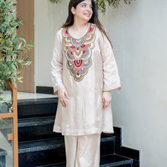 Women's French Crepe Embroidered Kurta Pant Set