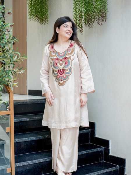 Women's French Crepe Embroidered Kurta Pant Set
