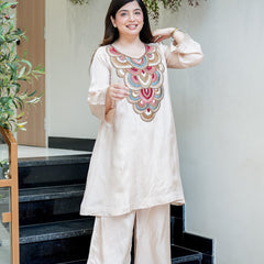 Women's French Crepe Embroidered Kurta Pant Set