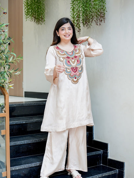 Women's French Crepe Embroidered Kurta Pant Set