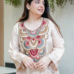Women's French Crepe Embroidered Kurta Pant Set