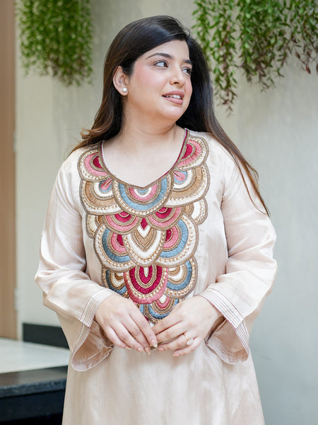 Women's French Crepe Embroidered Kurta Pant Set